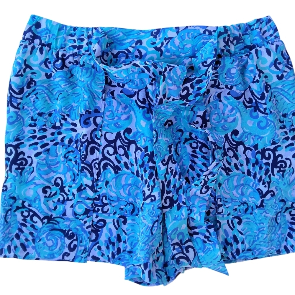 Lilly Pulitzer Blue Mylee Print Tie Front Shorts Breezy Beachy Style Size 2 - Picture 5 of 11